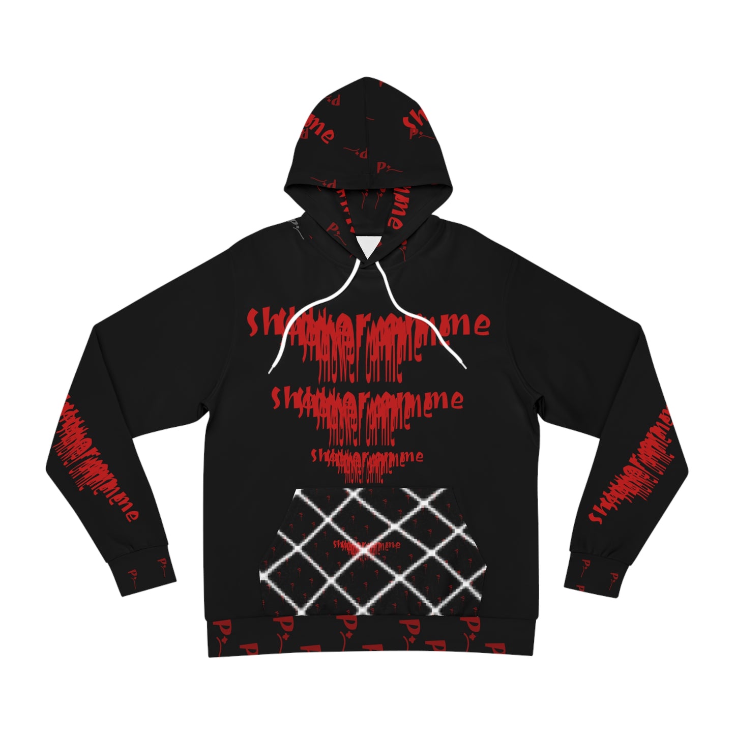 Pitch Shower On Me Hoodie - Black & Red Trendy Graphic Design