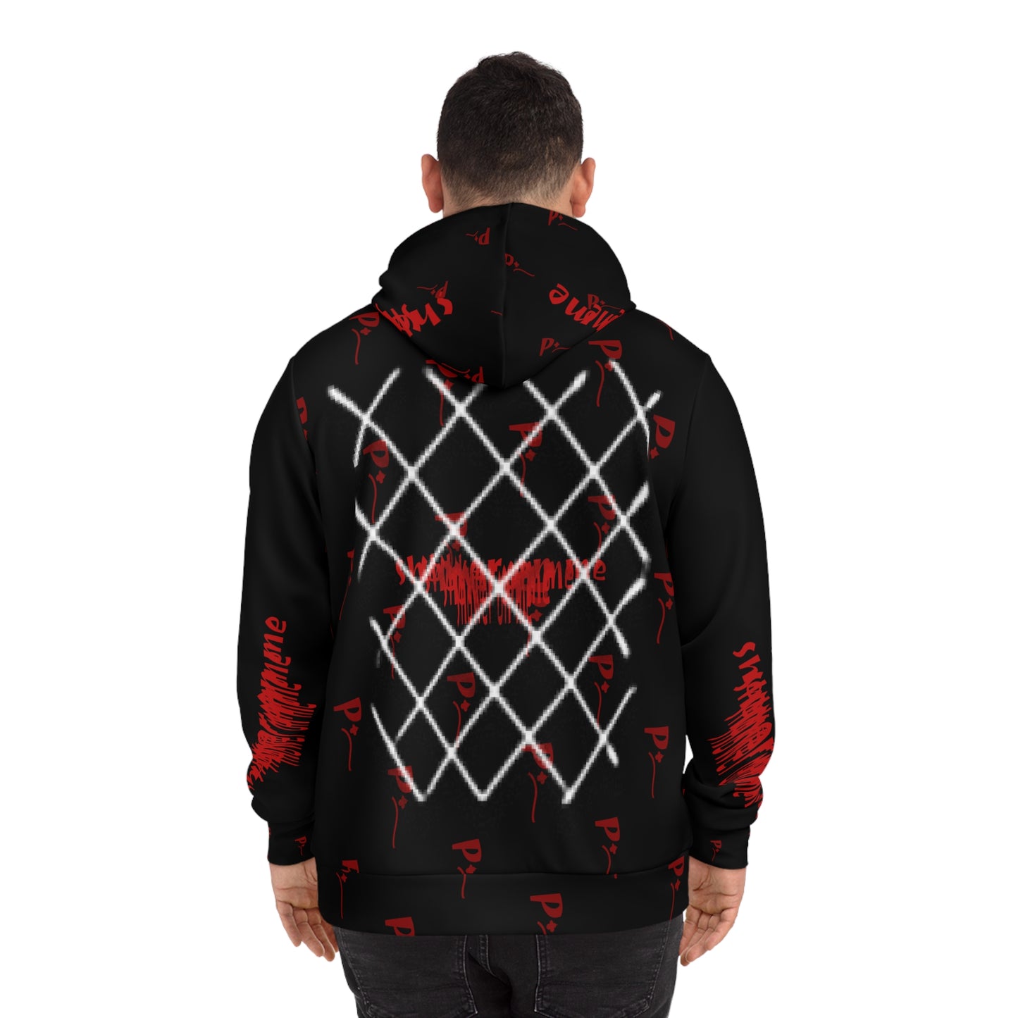 Pitch Shower On Me Hoodie - Black & Red Trendy Graphic Design