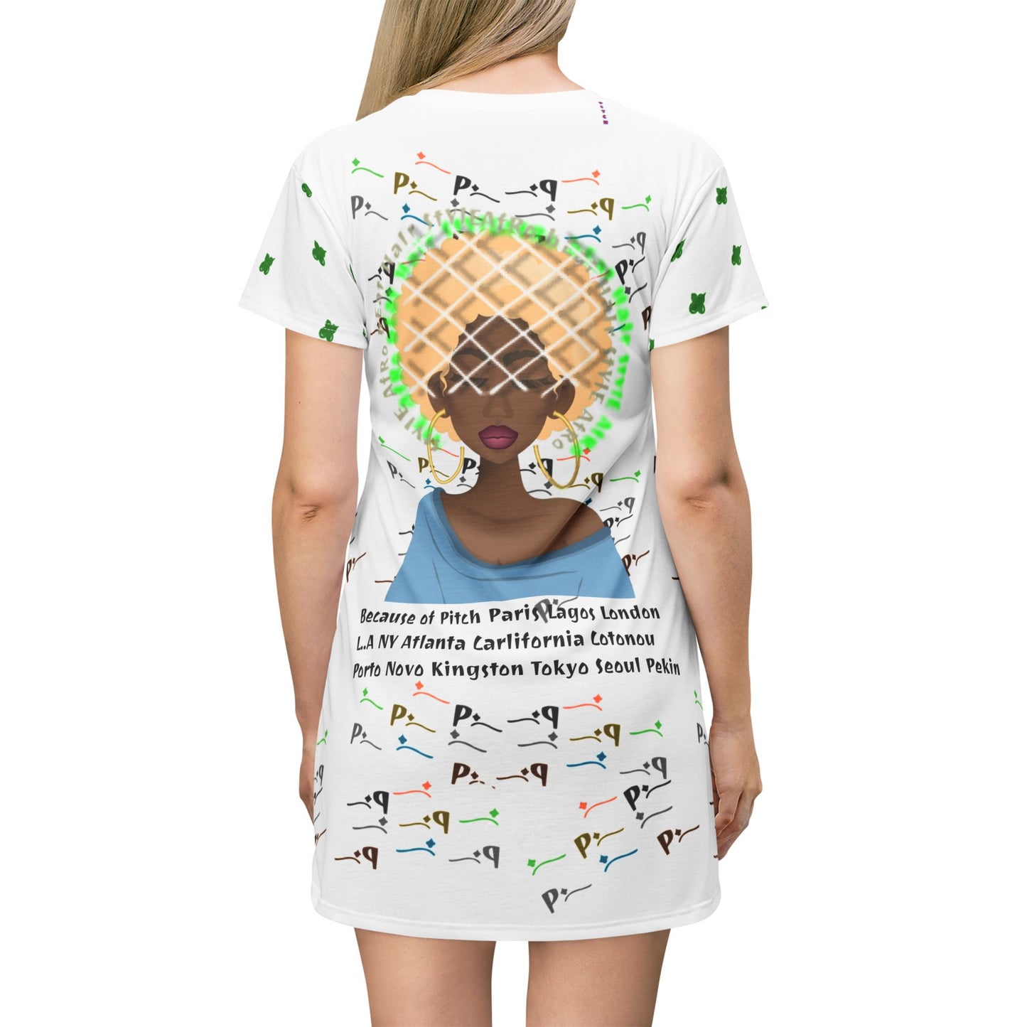 Pitch Graphic Afro Beat Hair Style T-Shirt Dress - Celebrating Global Influences